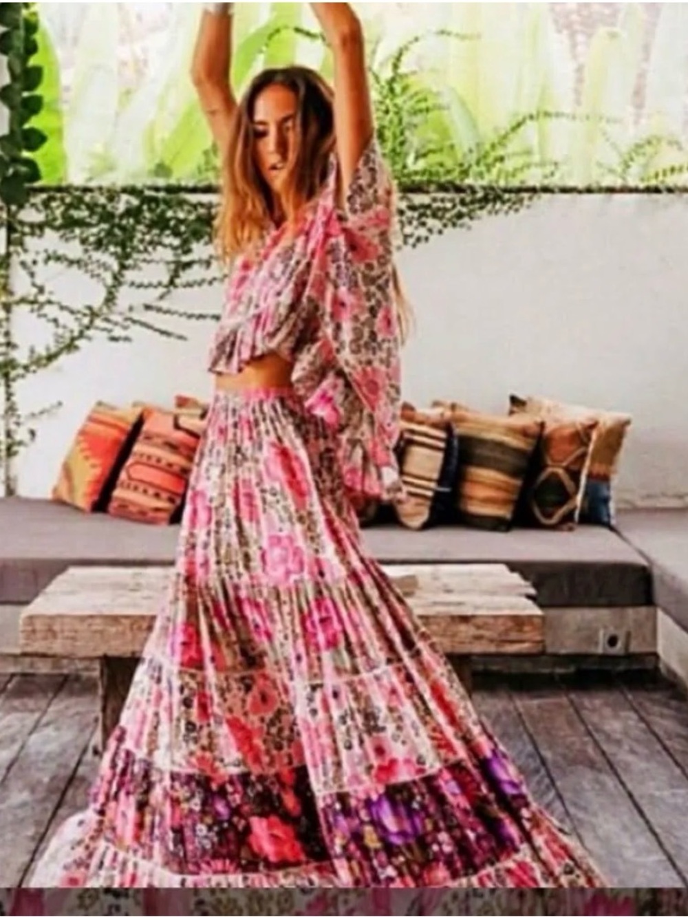 Spell & The Gypsy Collective Desert Daisy Tiered Maxi Skirt xl Boho Floral